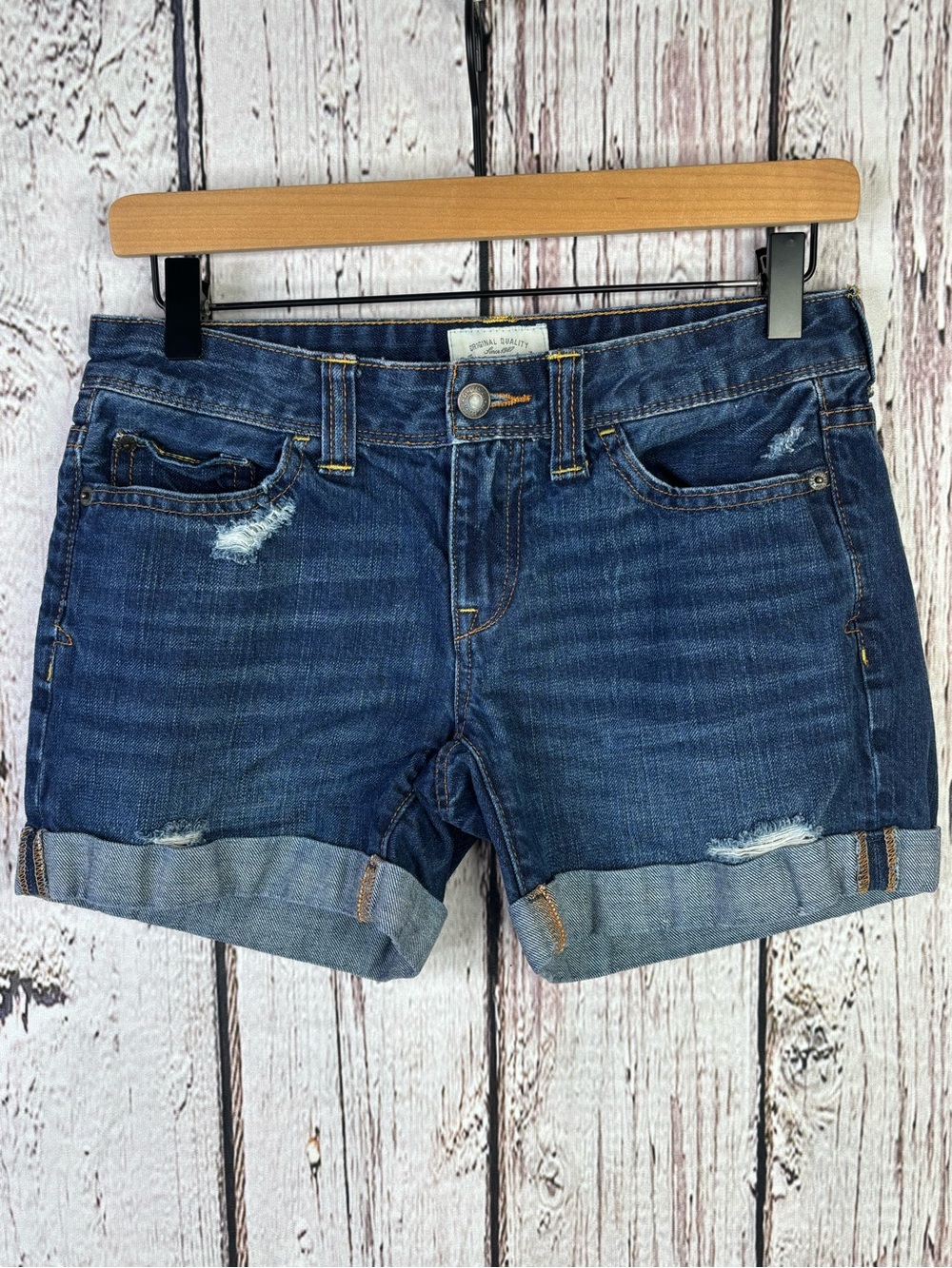 Aeropostale Cuffed Denim Shorts Size 1/2 Low Rise Y2K 2010 Distressed Dark Wash